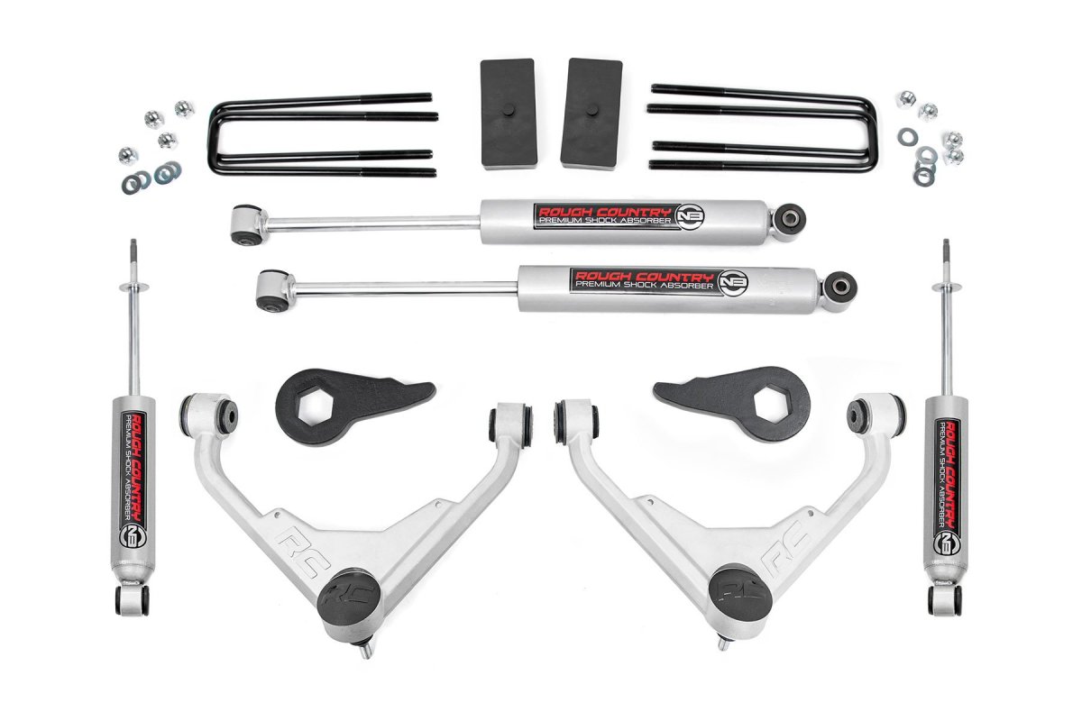 GMC Sierra 2500 HD Suspension Lift Kit - Front + Rear - Rough Country - 3 Inch Lift Kit, N3 Nitro Shocks - '01-'10